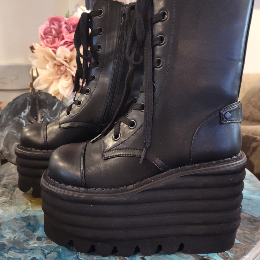 Current Mood Dolls Kill Black Lace Up Platform Boots